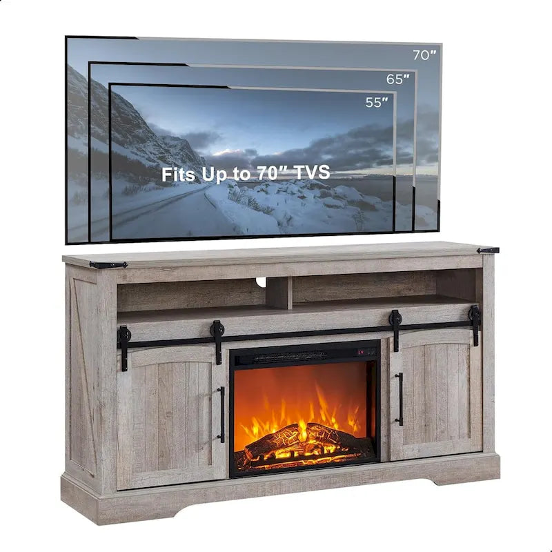 Farmhouse Fireplace TV Stand, Entertainment Center w/ Arched Door