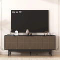 Brown & Black Mid-Century TV Stand with Doors, Fits TVs up to 75"