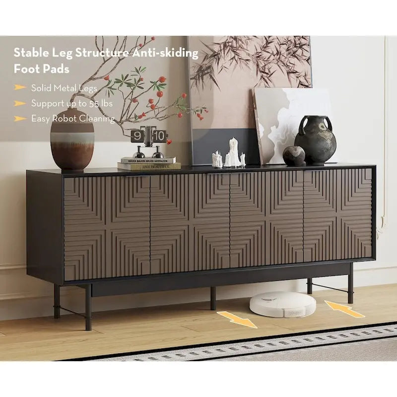 Brown & Black Mid-Century TV Stand with Doors, Fits TVs up to 75"