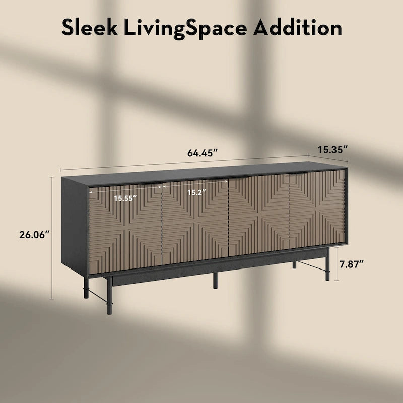 Brown & Black Mid-Century TV Stand with Doors, Fits TVs up to 75"