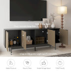 Brown & Black Mid-Century TV Stand with Doors, Fits TVs up to 75"
