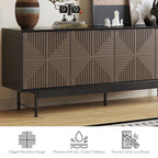 Brown & Black Mid-Century TV Stand with Doors, Fits TVs up to 75"