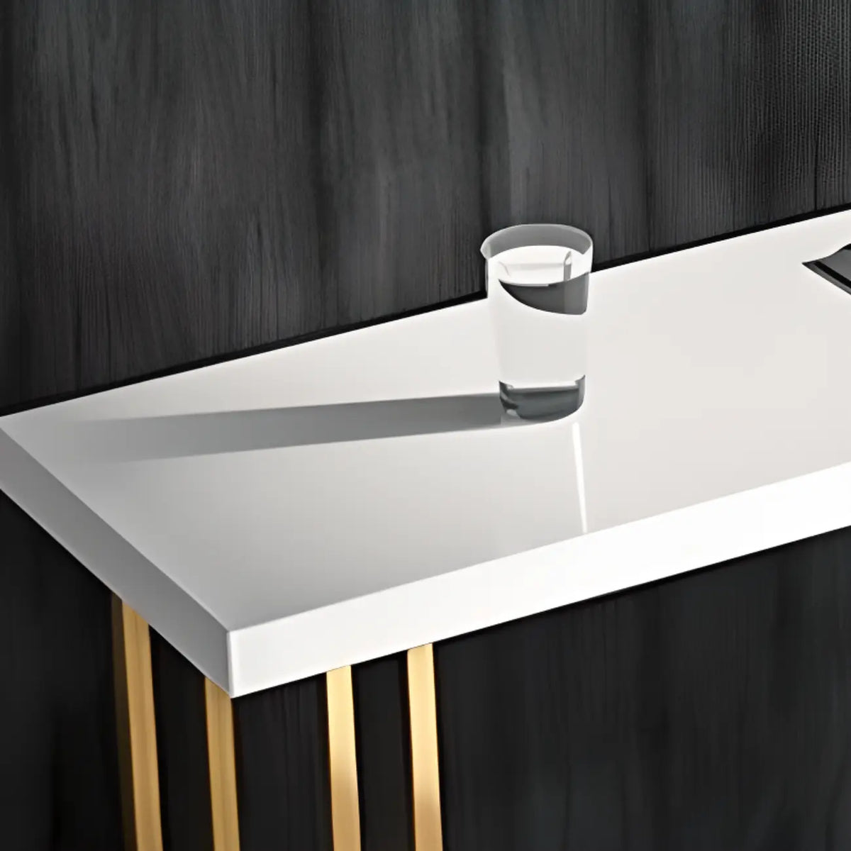 Table de bar rectangulaire de luxe en bois, avec piètement traîneau doré, pour salle à manger