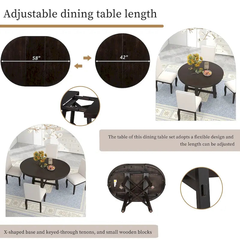 Mesa de jantar redonda extensível em estilo rústico, em madeira, com extensão de 16 polegadas