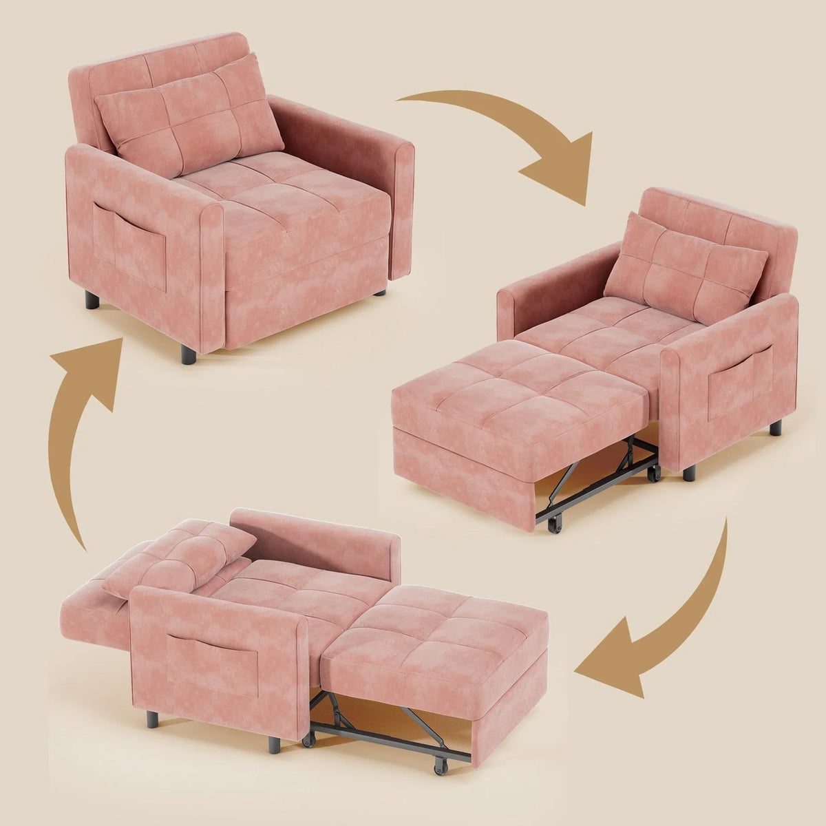 Sofá-cama ajustável 3 em 1, sofá-cadeirão extensível, cama dobrável convertível para sala de estar
