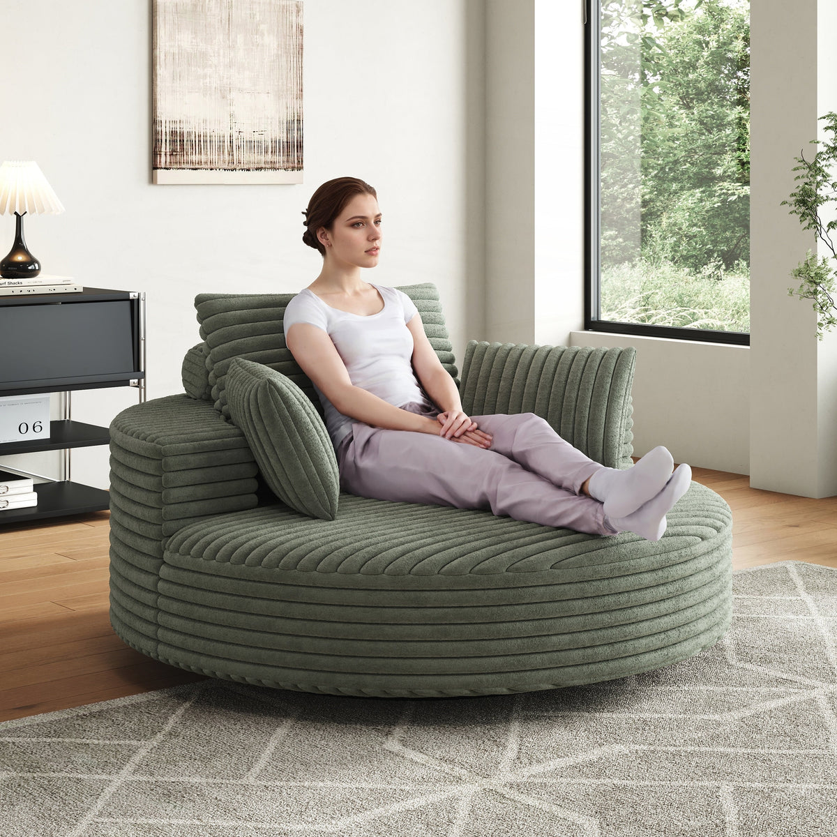Draaifauteuil voor één persoon van corduroy, chenille en schuim