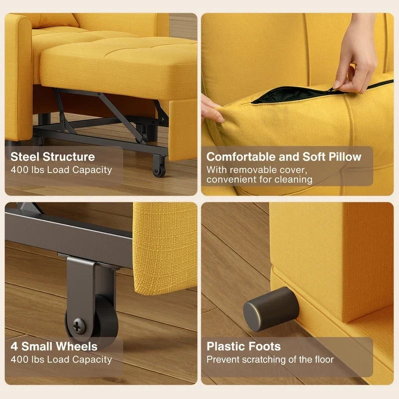 Sofá-cama ajustável 3 em 1, sofá-cadeirão extensível, cama dobrável convertível para sala de estar