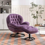 Okak Velvet Accent Chair with Ottoman,Modern Mid-Century Style Armless Living Room Chair,Soft Comfy Sitting Chair for TV Watching,Gaming