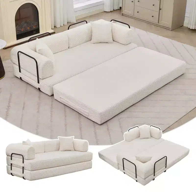 Canapé-lit convertible 4-en-1, matelas de sol pliant en velours côtelé sans cadre de 79 avec coussin, causeuse sans montage pour petit appartement