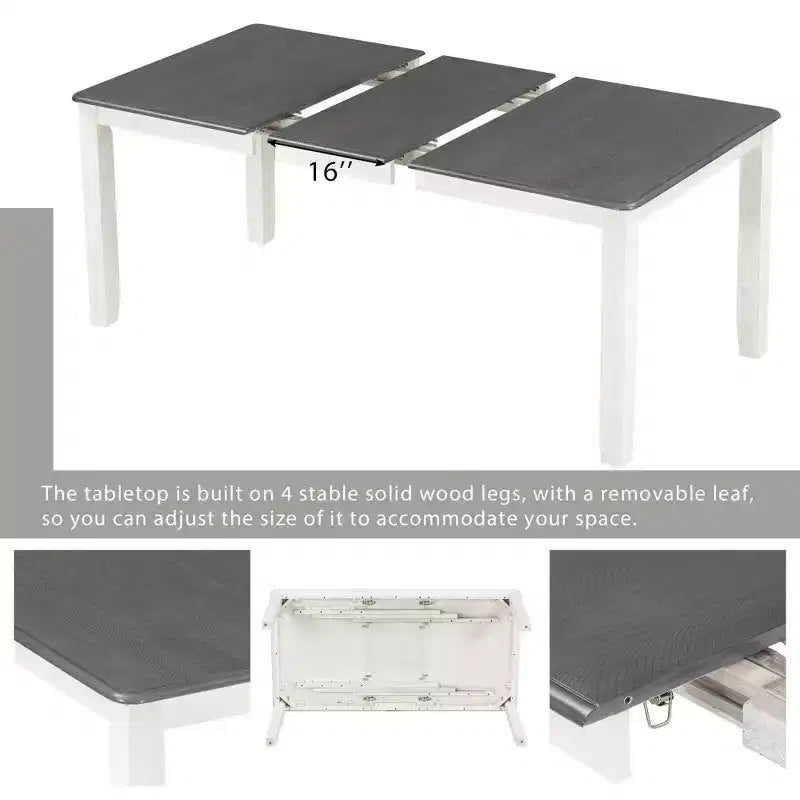 Uitschuifbare eethoekset in landelijke stijl voor 6 personen, rechthoekige tafel en 6 gestoffeerde stoelen
