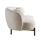 Gebogenes 3-Sitzer-Sofa mit kugelförmigen Kissen, beige Leinenmischung