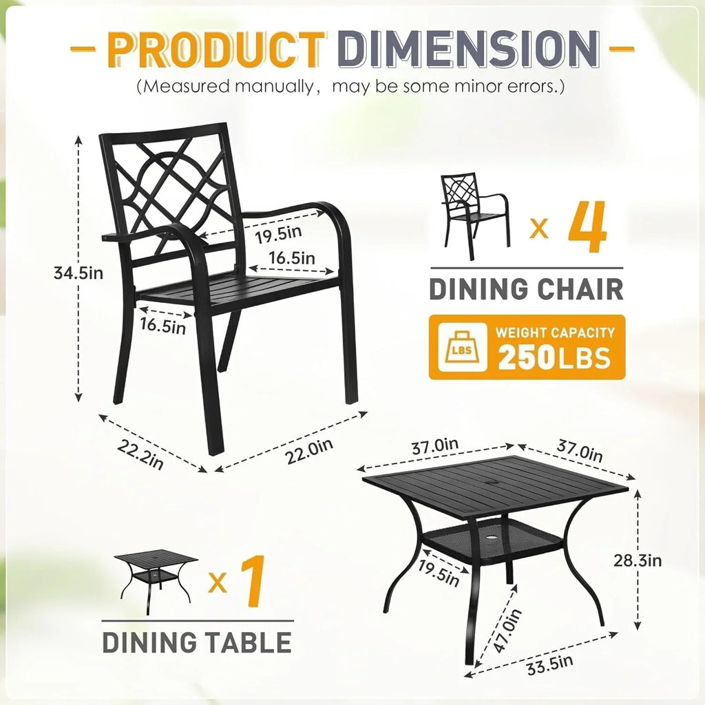 SUNCROWN Outdoor Patio 5/7 Piece Steel Dining Sets Metal Slatted Table and Stackable Chairs Powder Coated Frame