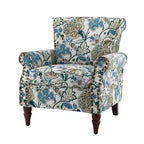Araceli traditioneller gepolsterter Holzsessel mit Blumenmuster, Ohrenlehnen und Ziernägeln | ART OF LIVING DESIGNS