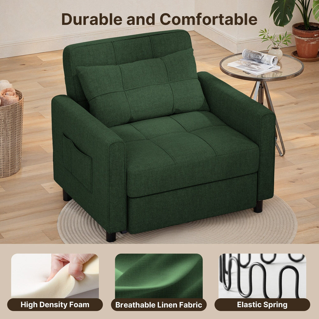 Sofá-cama ajustável 3 em 1, sofá-cadeirão extensível, cama dobrável convertível para sala de estar