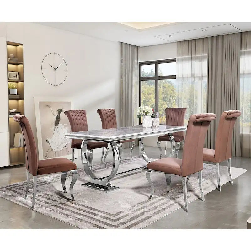 Mesa de jantar moderna com base em U de metal inoxidável
