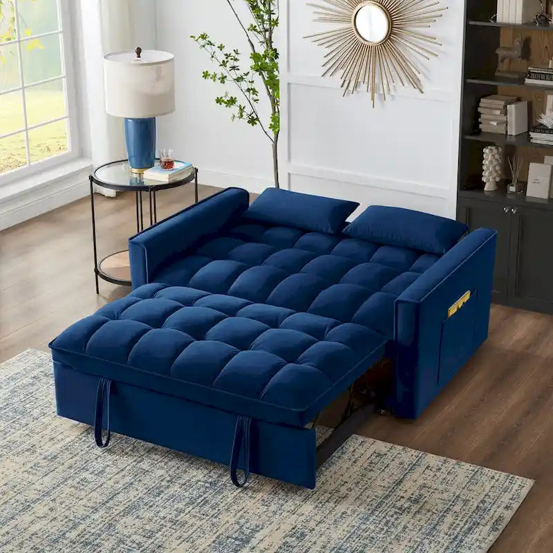 Rozkładana sofa dwuosobowa 4 w 1 z podłokietnikami i kieszeniami do przechowywania, wielofunkcyjna pikowana sofa z regulowanym oparciem