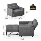 Sofá-cama ajustável 3 em 1, sofá-cadeirão extensível, cama dobrável convertível para sala de estar