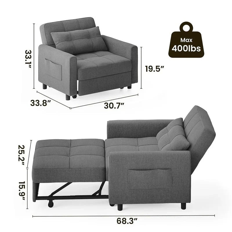 Sofá-cama ajustável 3 em 1, sofá-cadeirão extensível, cama dobrável convertível para sala de estar