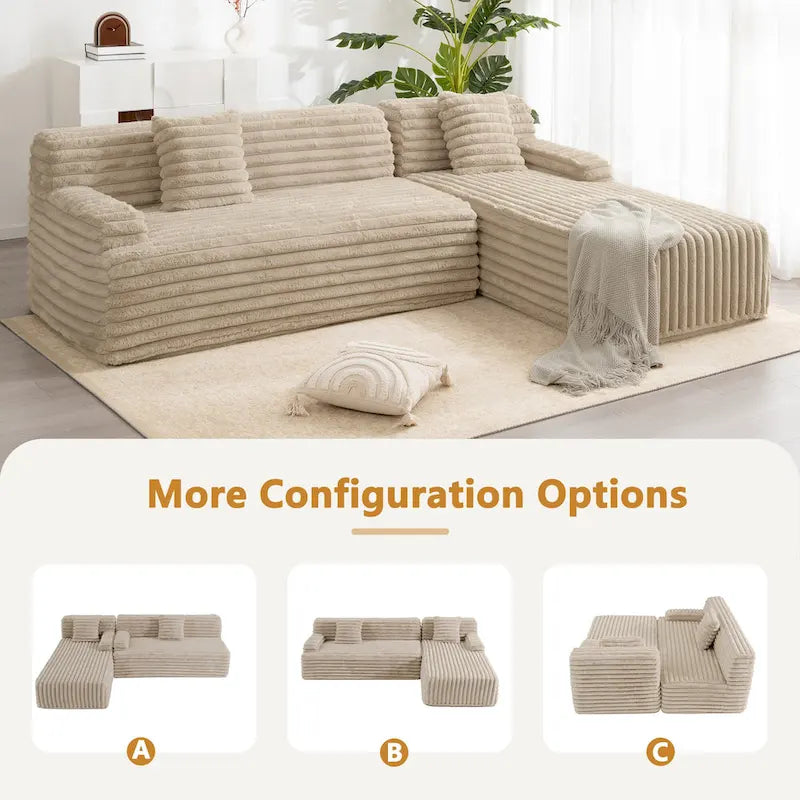 Modułowa sofa narożna Cloud, nowoczesna tapicerowana kanapa z 2 poduszkami dekoracyjnymi, dowolnie konfigurowana, w kształcie litery L