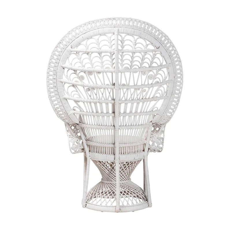 Moderner Boho-Pfauensessel Kallima aus weißem Natur-Rattan