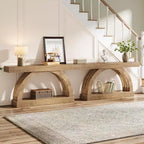 Lantine 63-Zoll-Eingangstisch, zweistöckiger Sofatisch hinter dem Sofa, schmale, einzigartige Konsole im Landhausstil mit Bogenform für Flur, Wohnzimmer und Eingangsbereich, naturfarben