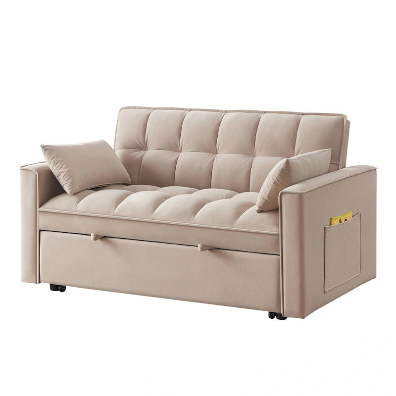 Rozkładana sofa dwuosobowa 4 w 1 z podłokietnikami i kieszeniami do przechowywania, wielofunkcyjna pikowana sofa z regulowanym oparciem