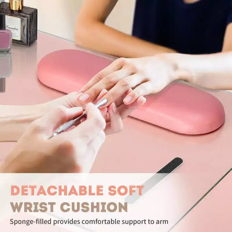 Schwarzer/rosa moderner Nageltisch mit Glasplatte und Handgelenkauflage, Einzelplatz