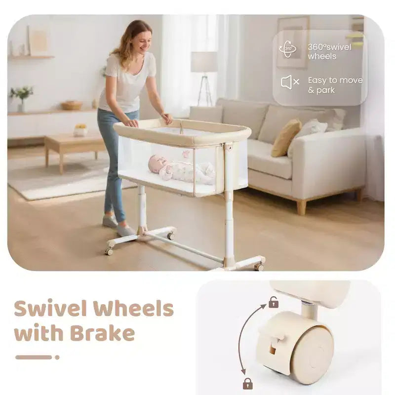 Culla per neonati con ruote ?? beige / grigio / rosa, culla co-sleeping, per 1 neonato