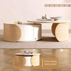 Moderne ronde salontafel, stenen tafelblad, natuurlijk hout - 50  x 31.5