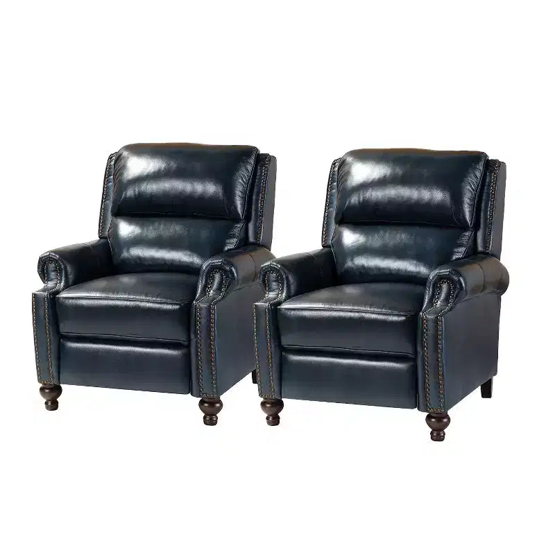 Set of 2 Elisabete Modern Wingback Genuine Leather Recliner with Vintage Nail Head Trim for Living Room and Bedroom| ART OF LIVING DESIGNS