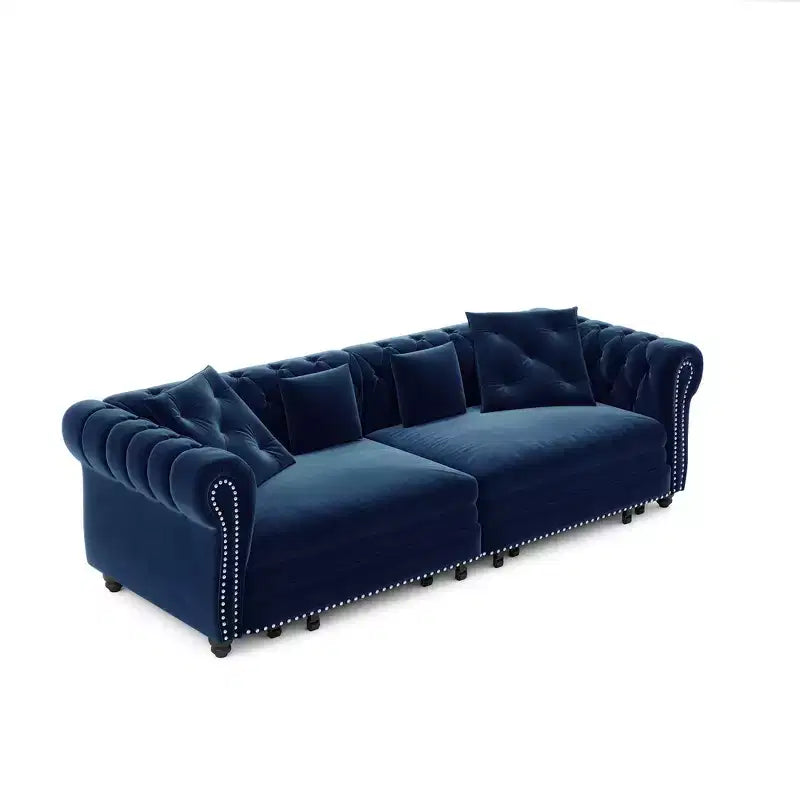 Whisen Schlafsofa aus Samt, 3-in-1, King Size, ausziehbar und umwandelbar, mit beweglichem Ottomanen, gestepptes Design