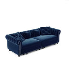 Whisen Schlafsofa aus Samt, 3-in-1, King Size, ausziehbar und umwandelbar, mit beweglichem Ottomanen, gestepptes Design