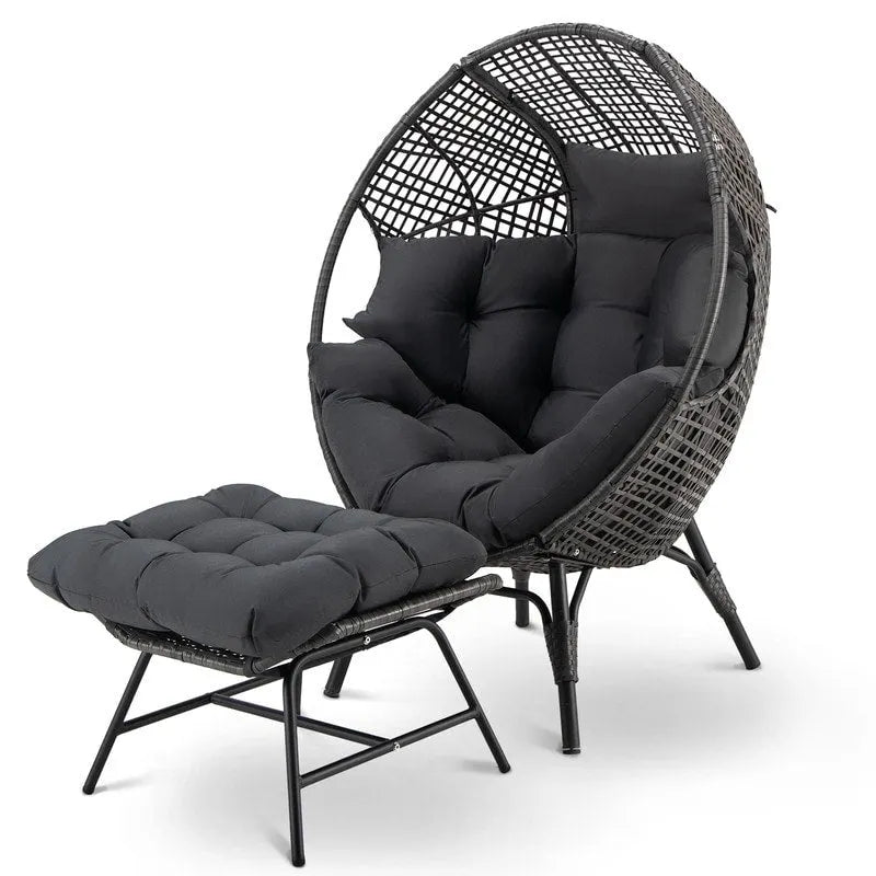 Fauteuil œuf d’intérieur FINCATI, fauteuil œuf d’extérieur supportant 440 lb, fauteuil œuf grand format avec pouf, fauteuil œuf luxueux et confortable avec repose-pieds