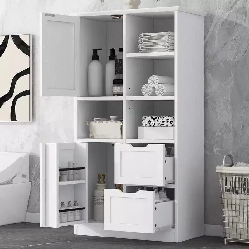 155,? cm hoher Badezimmerschrank, freistehender Bodenschrank mit Schublade und verstellbarem Regalboden, Vorratsschrank für Badezimmer und Wohnzimmer