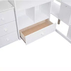 Halfhoogslaper in eenpersoonsmaat met L-vormig bureau, 3 laden, kast, opbergruimte in de trap, frame van massief grenenhout en MDF