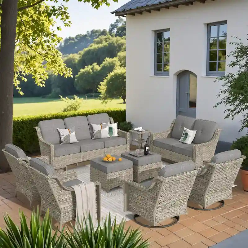XIZZI 9-delige loungeset voor buiten met draaibare stoel