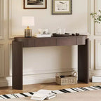 Merax Modern Oval-Top Console Table with Fluted Curved Legs & Dual Hidden Drawers