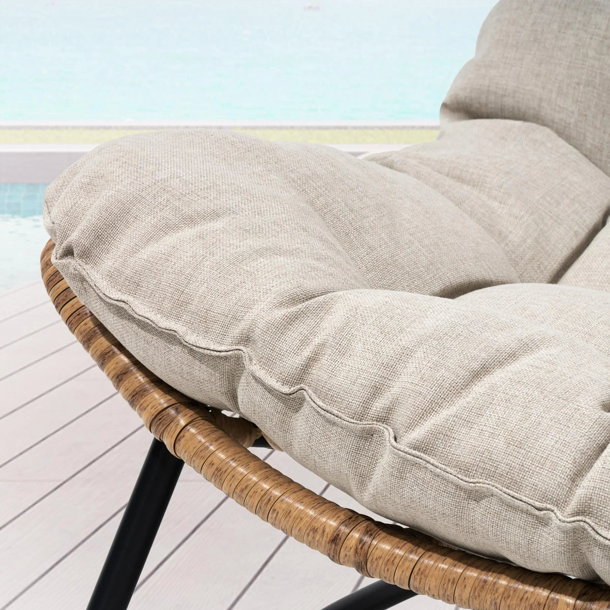 Poltrona doppia Papasan con cuscino, in rattan PE resistente a tutte le condizioni atmosferiche e struttura in metallo, per interni ed esterni