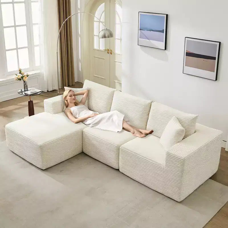 Canapé moderne 108, 3 places en L rembourré avec oreillers, assise profonde, aucun montage requis