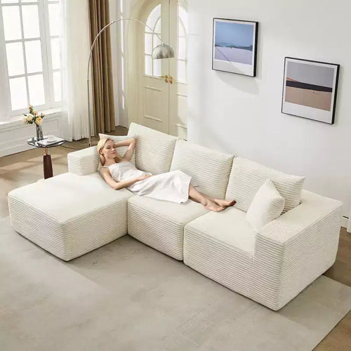 108 Modernes Sofa, 3-Sitzer-Polstersofa in L-Form mit Kissen, Sofa mit tiefer Sitzfläche, keine Montage erforderlich