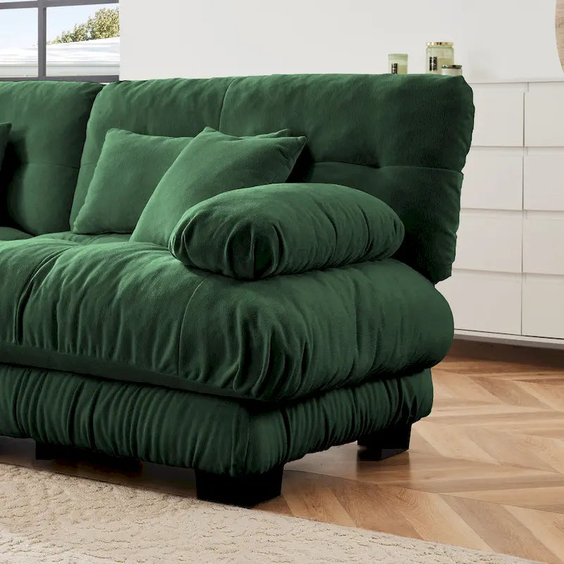 Narożna sofa dwuosobowa w kształcie litery L z tapicerką chenille i poduszkami lędźwiowymi