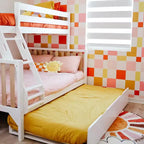 Letto a castello Max & Lily con letto estraibile, singolo sopra matrimoniale, in legno massello, stile scandinavo, per bambini