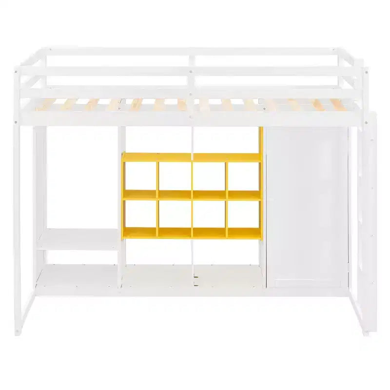 Kinder-Hochbett mit Kleiderschrank und Regalen, Holz-Hochbettrahmen mit Stauraumschrank für Kinder und Jugendliche