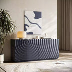 59 moderner Spiralen-Sideboardschrank, flacher kunstvoller Aufbewahrungsschrank für den Eingangsbereich mit Türen in 3D-Wellenoptik