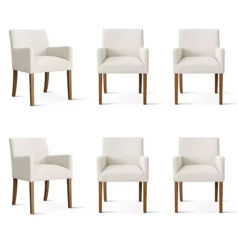 Set di 6 sedie da pranzo imbottite con braccioli, poltroncine moderne in lino con gambe in legno, sedie decorative per sala da pranzo e soggiorno - Panipeachy