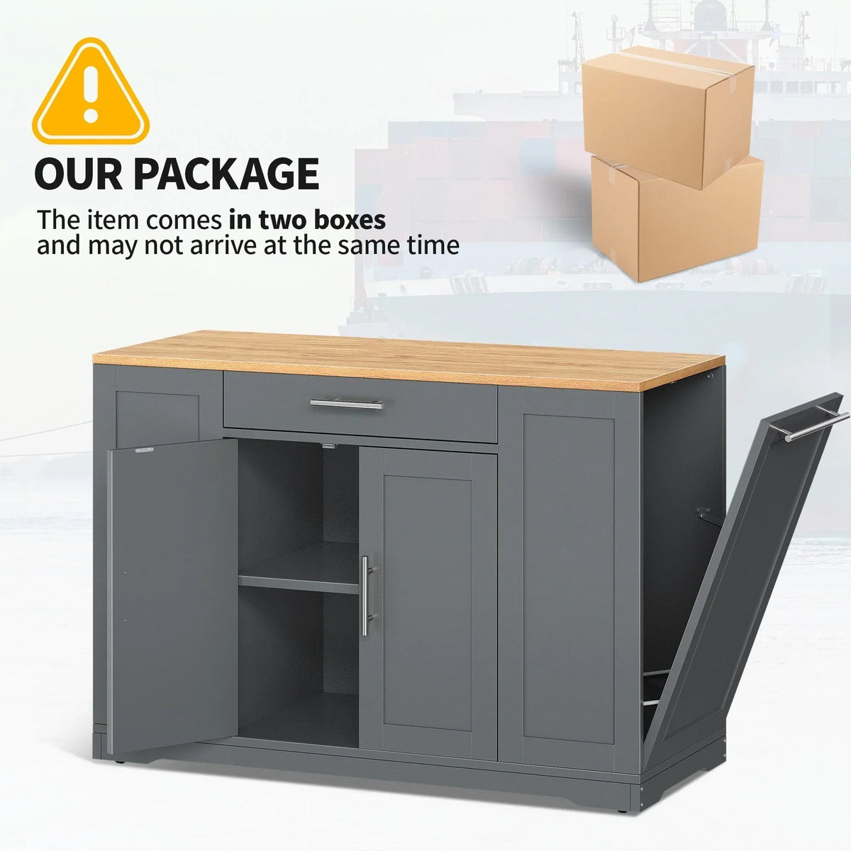 Meuble îlot de cuisine roulant Moasis de 53 pouces, avec rangements, portable et mobile
