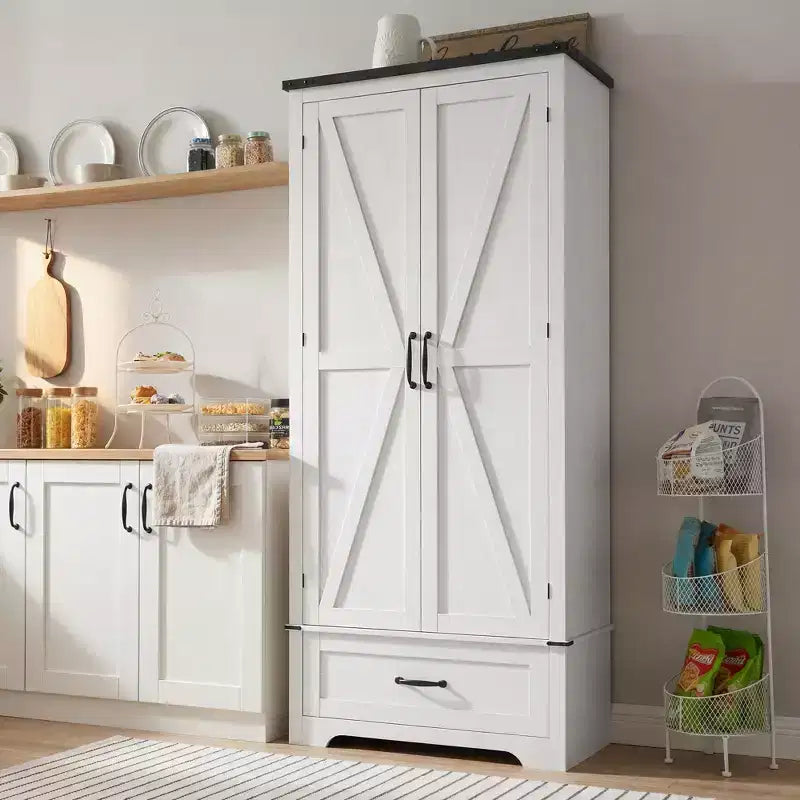 Dispensa HOMCOM in stile rustico da 72 con ante a fienile, mobile alto da cucina con ripiani regolabili e cassetto