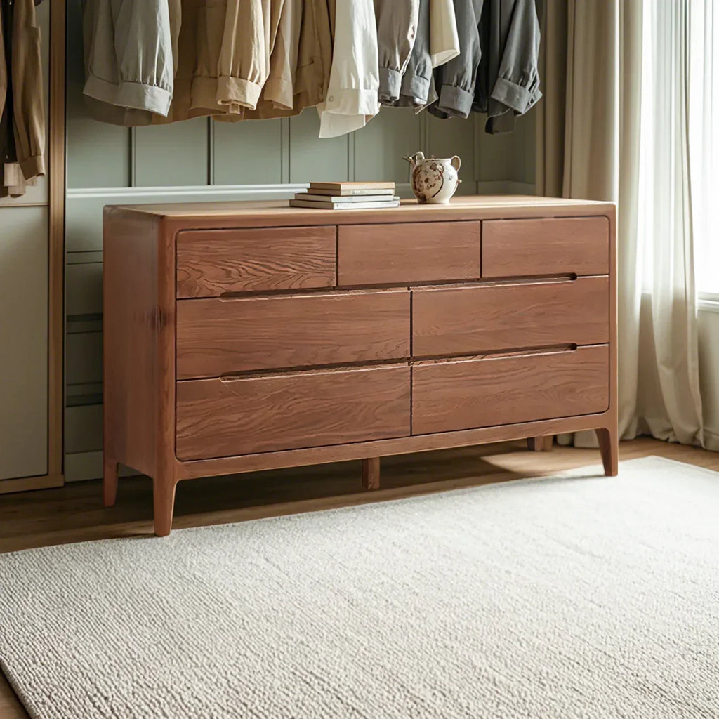 Commode double traditionnelle en chêne naturel pour chambre à coucher