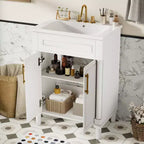 Badkamermeubel van 24 met keramische wastafel, kast in shakerstijl, 2 softclosedeuren en massiefhouten frame, voor een kleine badkamer of toiletruimte