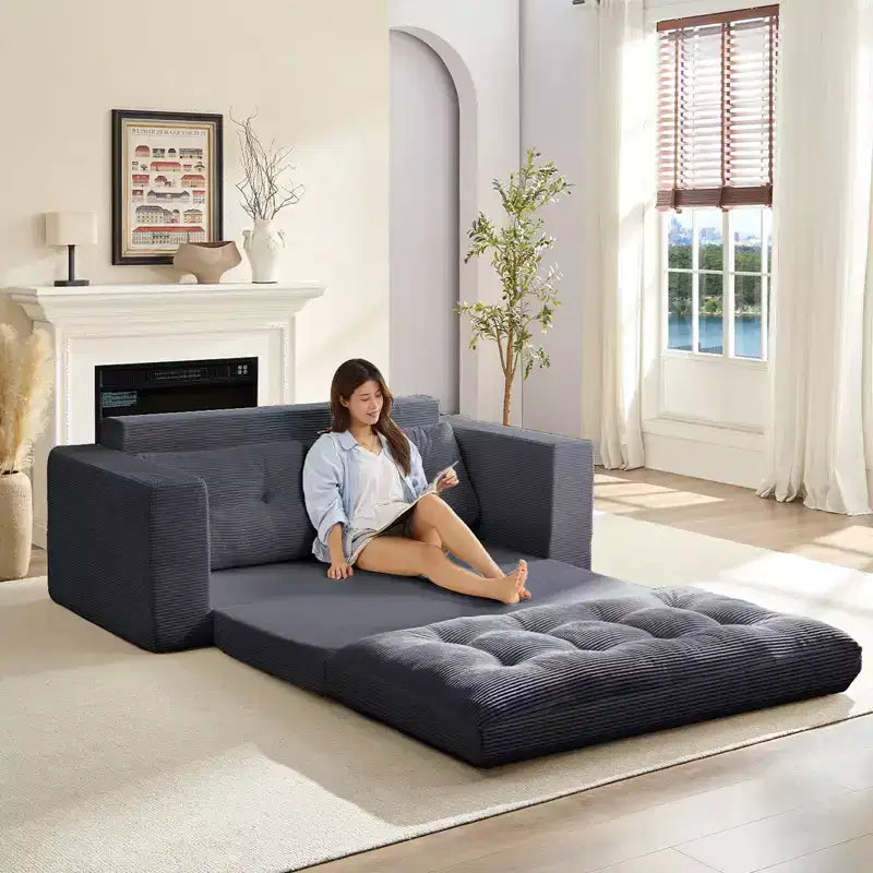 Rozkładana sofa-futon Mjkone 2 w 1 o szerokości 71', tapicerowana tkaniną sztruksową, z pikowanymi guzikami, dwuosobowa sofa z funkcją spania, oszczędzająca miejsce